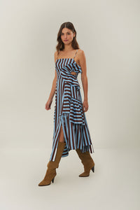 Farm Rio Tropical Flight Stripes Multicolor Midi Dress