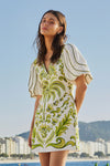 Farm Rio Milani V-Neck Short Sleeve Mini Dress