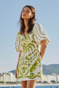 Farm Rio Milani V-Neck Short Sleeve Mini Dress