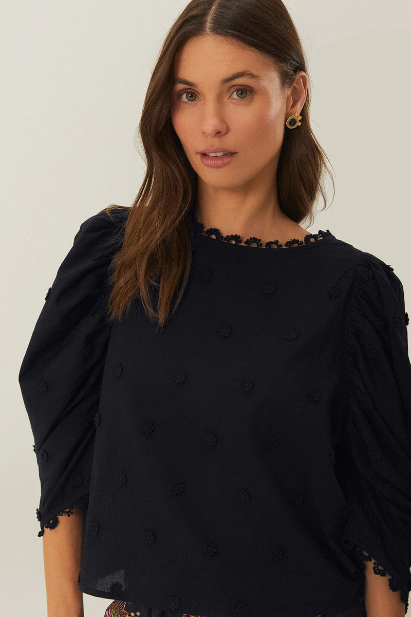 Farm Rio Black 3D Flowers Blouse