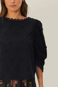 Farm Rio Black 3D Flowers Blouse