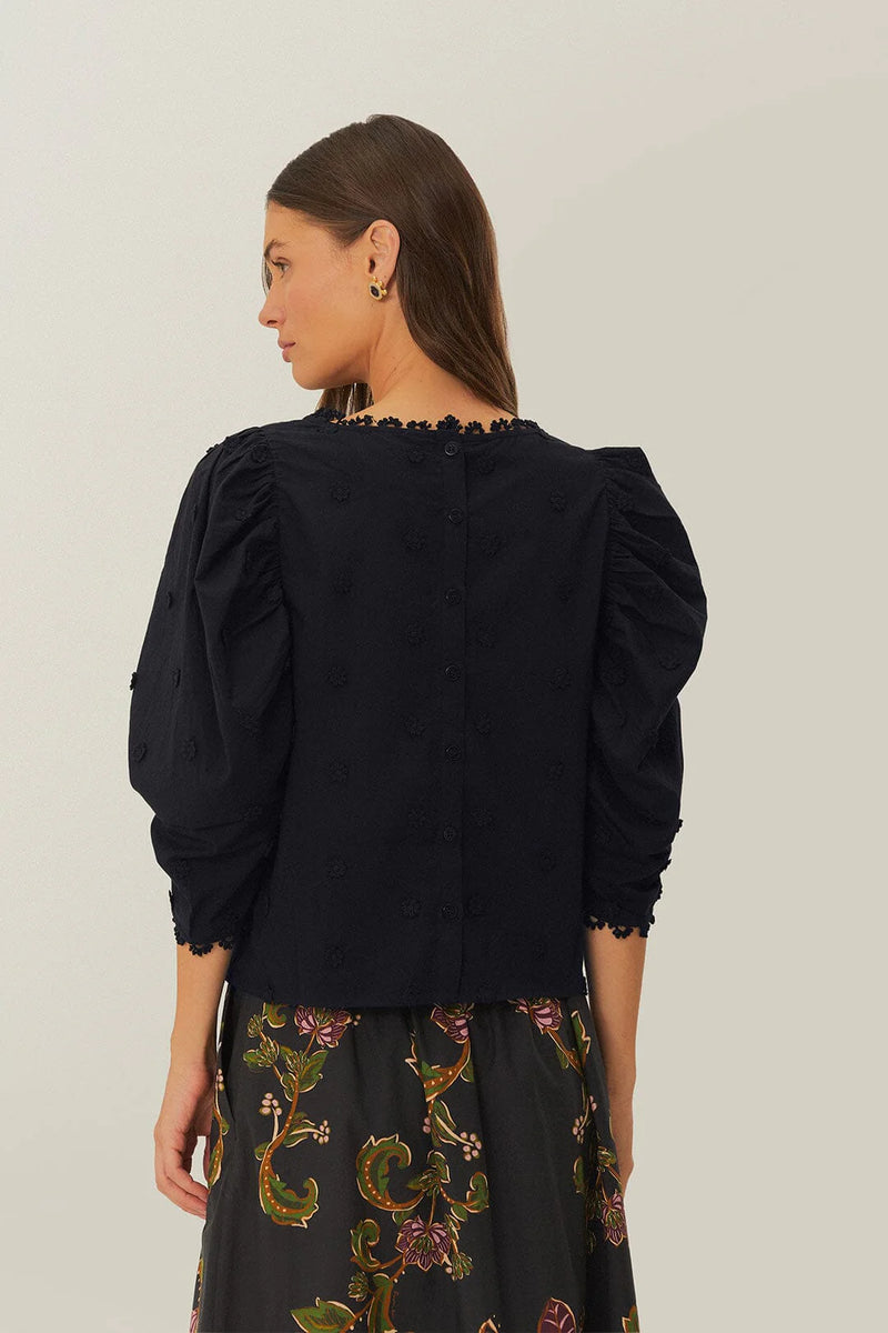 Farm Rio Black 3D Flowers Blouse