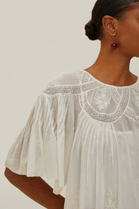 Farm Rio Off White Embroidered Short Sleeve Blouse