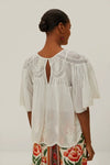 Farm Rio Off White Embroidered Short Sleeve Blouse