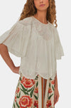 Farm Rio Off White Embroidered Short Sleeve Blouse