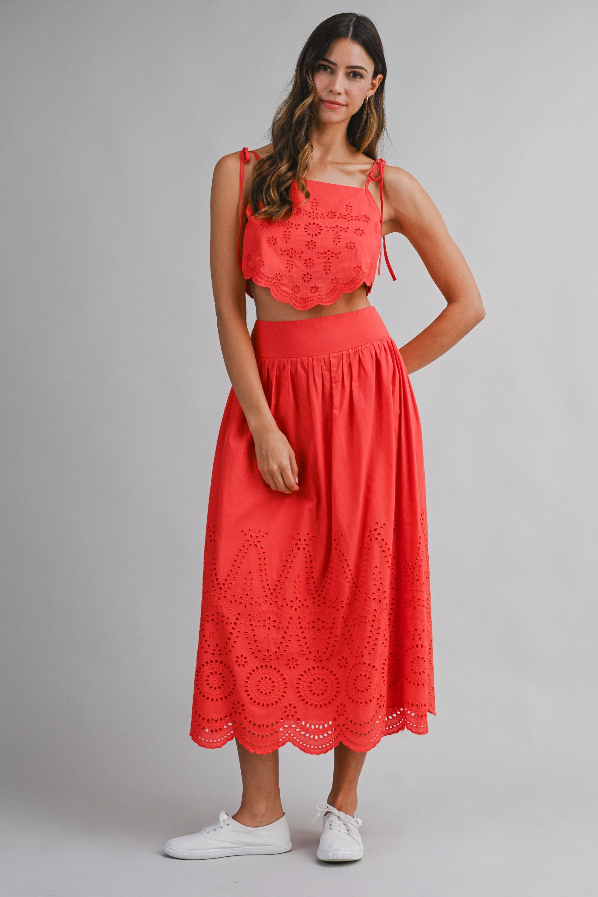 Bailey Embroidered Top and Midi Skirt Set