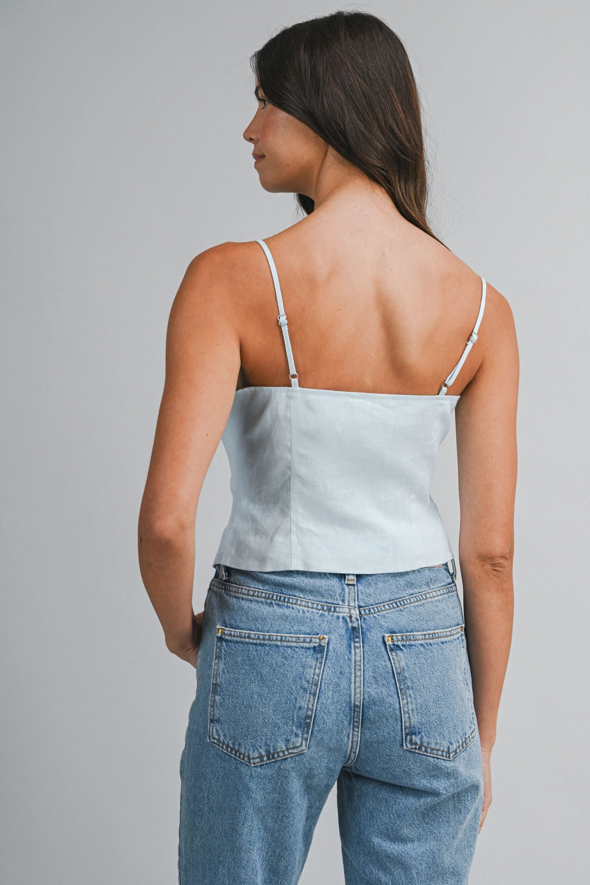 Nala Linen Top in Light Blue
