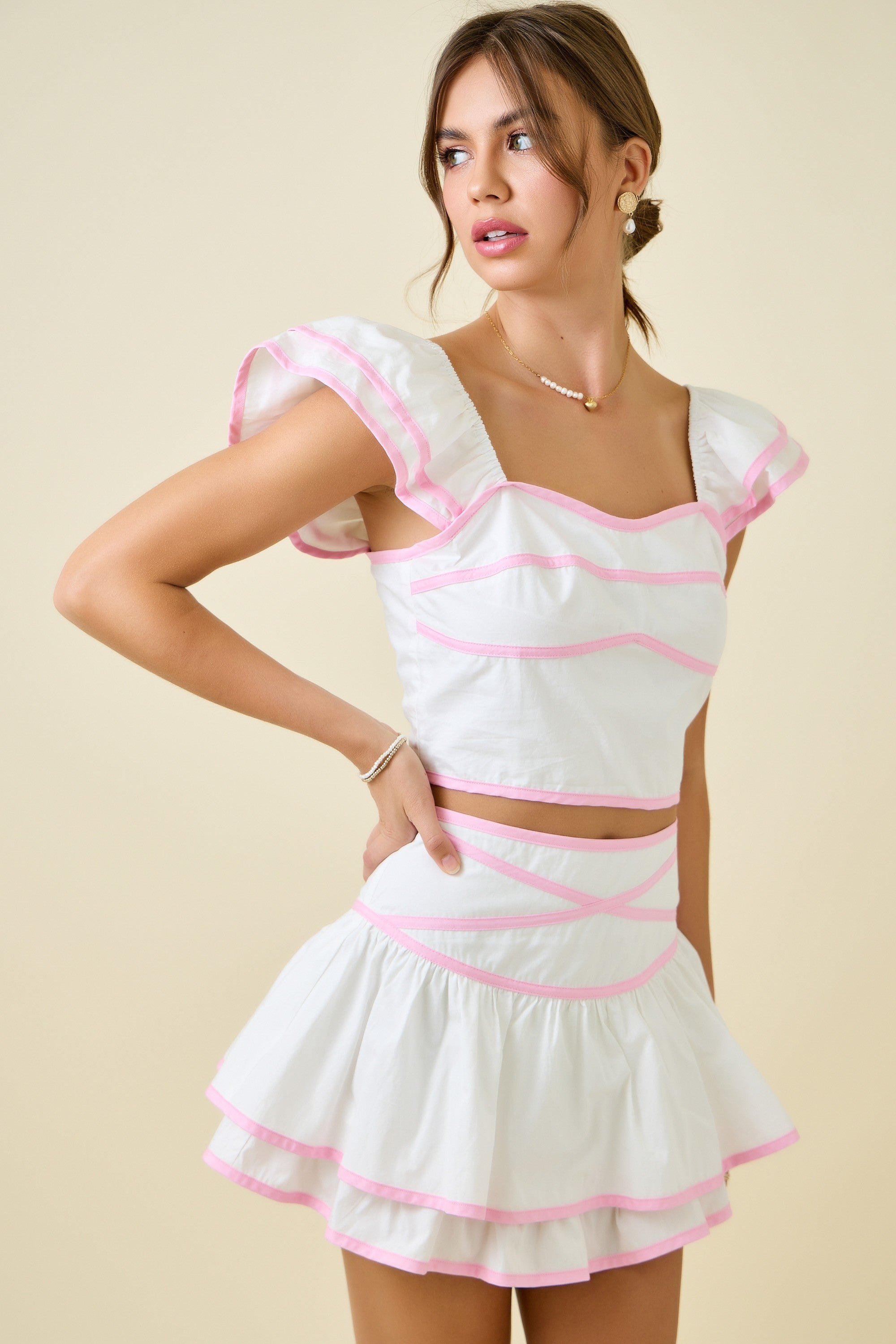 Ella Contrast Binding Top & Skirt Set