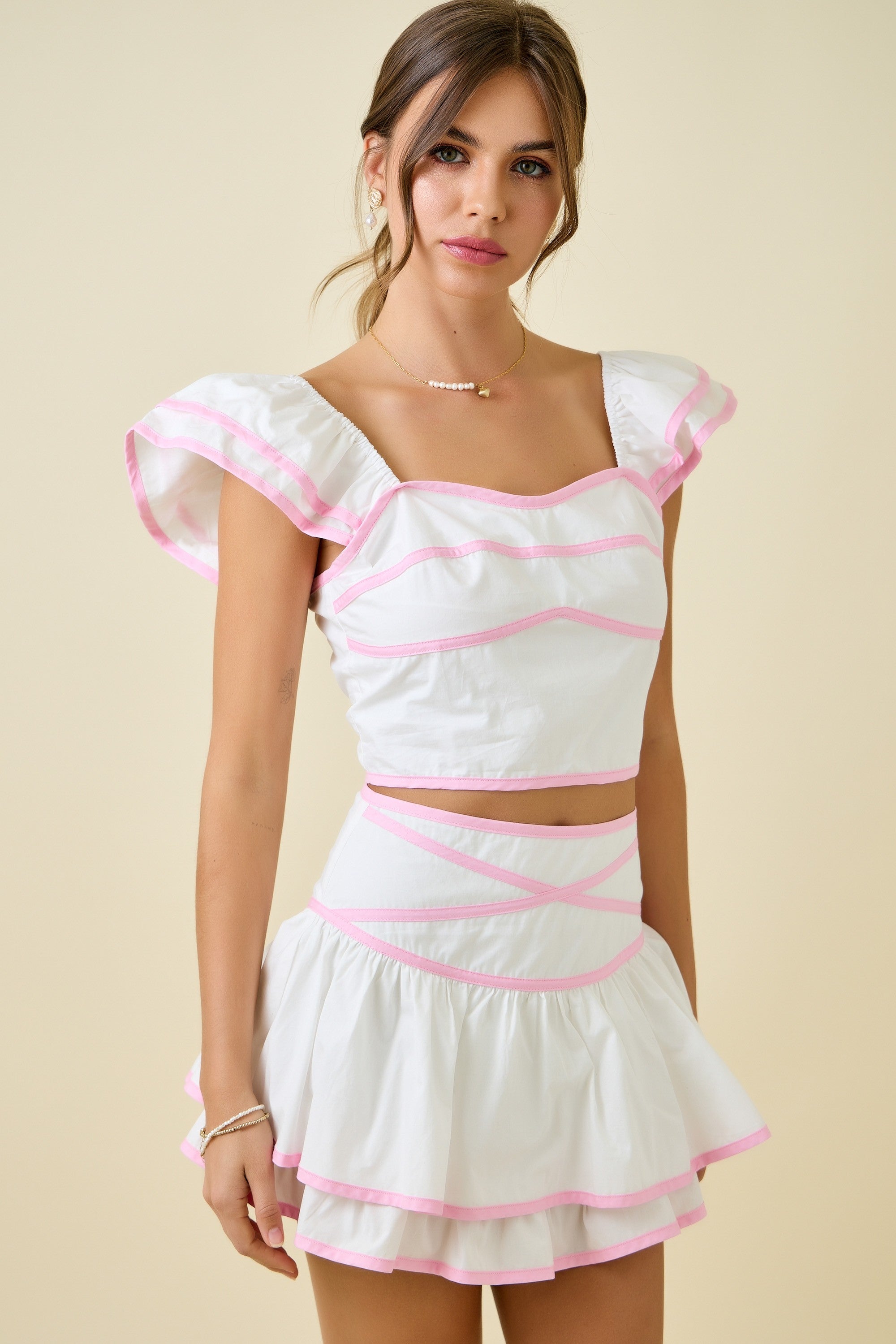 Ella Contrast Binding Top & Skirt Set