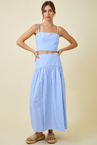 Lucia Stripe Crop Top & Maxi Skirt Set in Light Blue and White