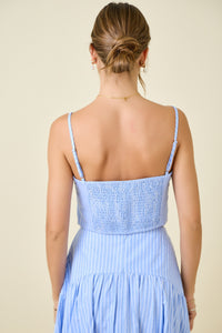 Lucia Stripe Crop Top & Maxi Skirt Set in Light Blue and White