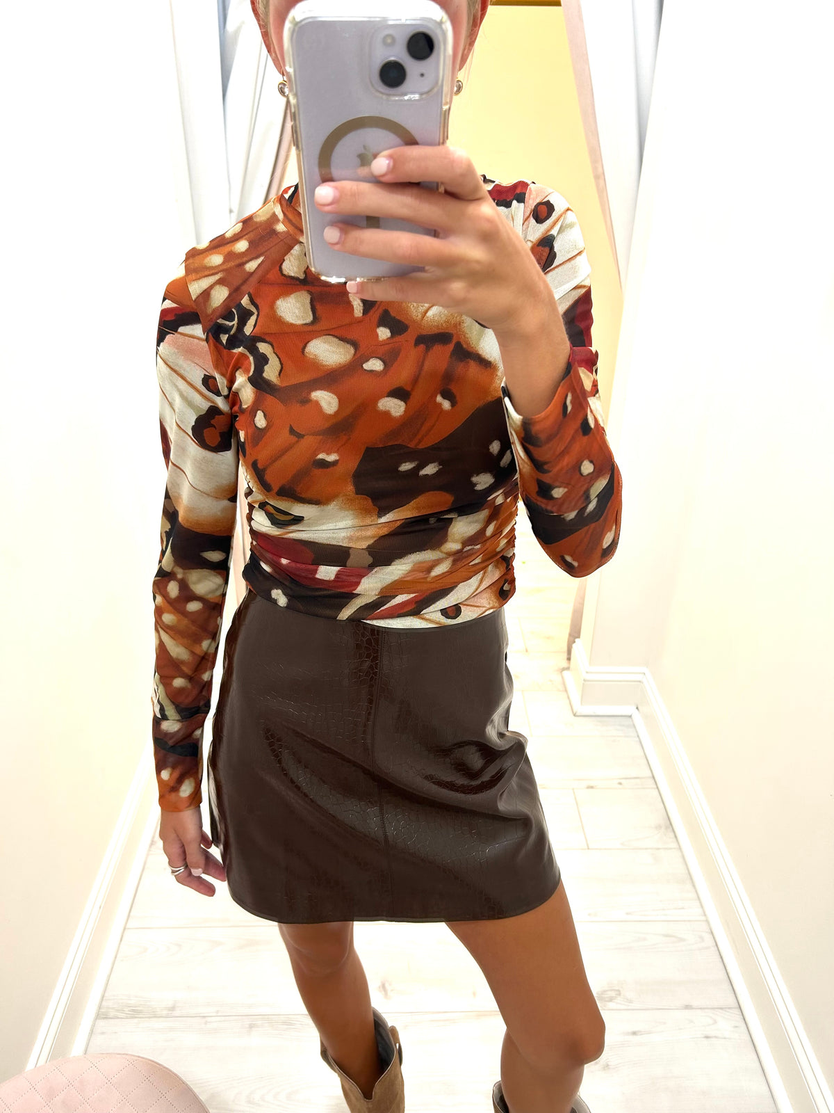 Winston Faux Leather Mini Skirt in Chocolate Brown