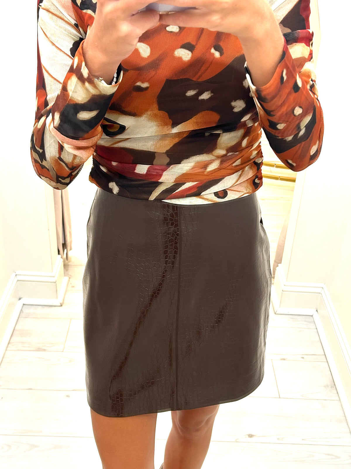 Winston Faux Leather Mini Skirt in Chocolate Brown