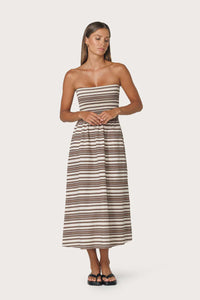 Lusana Dion Strapless Poplin Dress in Beachmark Stripe
