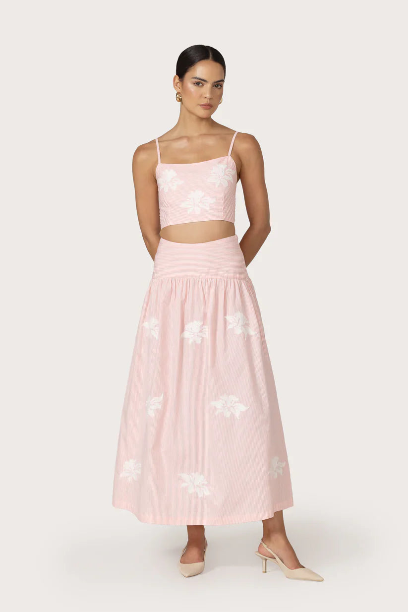 Lusana Oliver Embroidered Poplin Skirt Set in Orchid Stripe