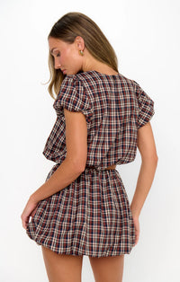 Show Me Your Mumu Highland Crop Top & Bubble Skort Set in Saddle Plaid