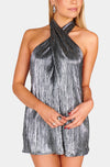 Show Me Your Mumu Jasmine Tie Mini Dress in Pleated Silver