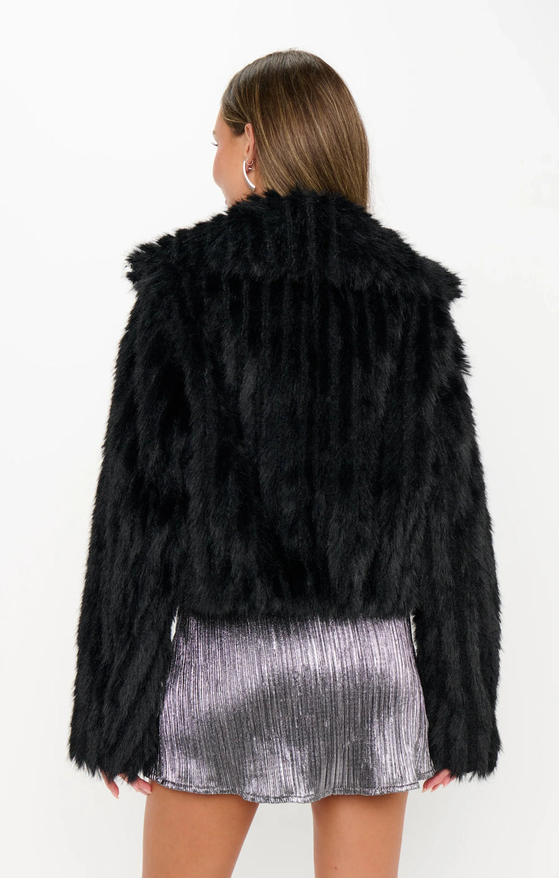 Show Me Your Mumu Salt Lake City Cropped Jacket in Black Faux Fur