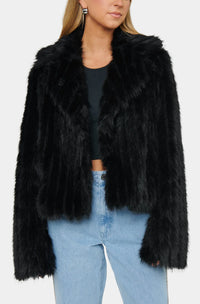 Show Me Your Mumu Salt Lake City Cropped Jacket in Black Faux Fur