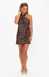 Show Me Your Mumu Jasmine Tie Mini Dress in Chocolate Brown Polka Dot