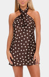 Show Me Your Mumu Jasmine Tie Mini Dress in Chocolate Brown Polka Dot