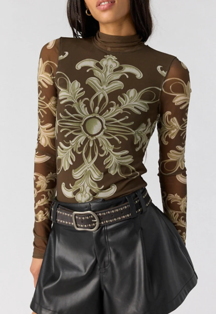 Free People Jessa Long Sleeve Top in Olive Combo