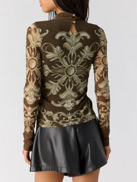 Free People Jessa Long Sleeve Top in Olive Combo