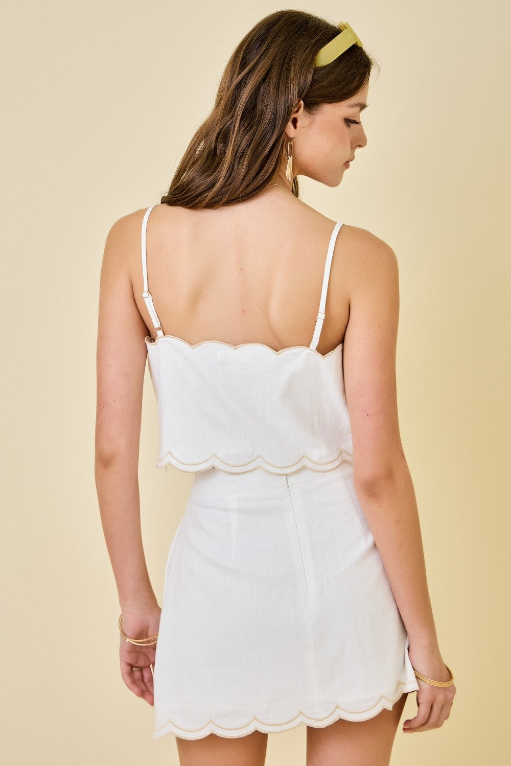 Bonny Scalloped Sleeveless Top & Mini Skirt Set in White