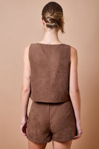 Paige Suede Button Detail Top & Skort Set