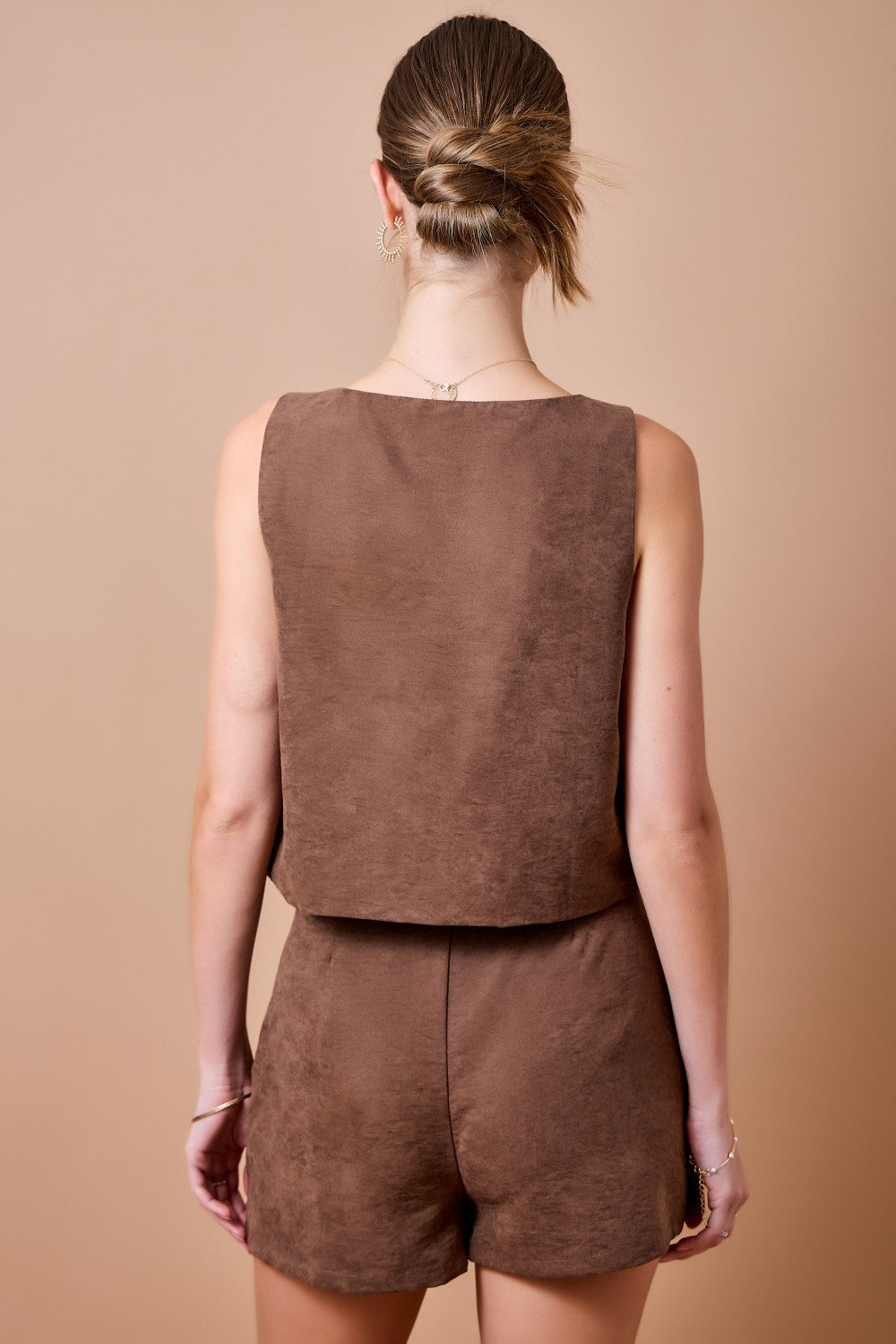Paige Suede Button Detail Top & Skort Set