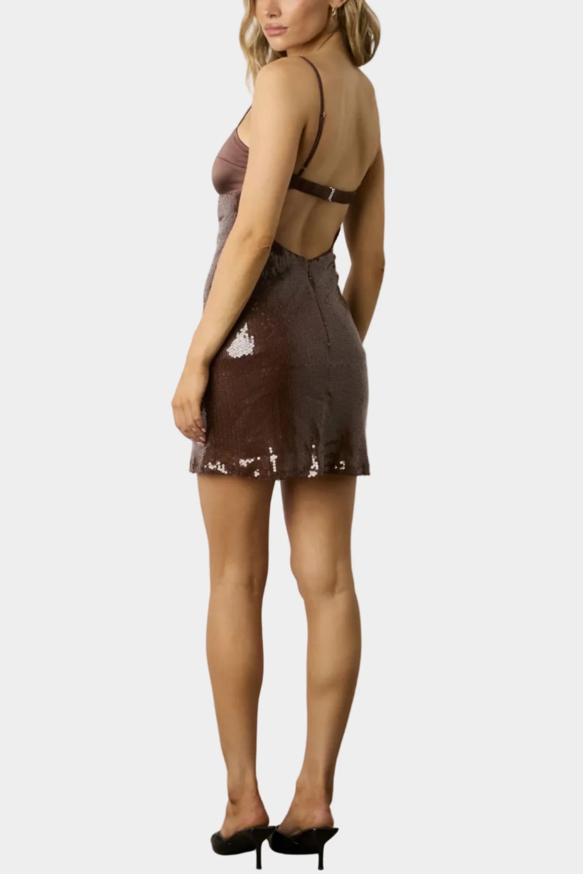 Jessie Sequin Mini Dress in Brown