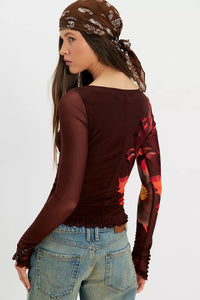 Free People Lilly Printed Long Sleeve Top