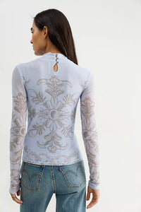 Free People Jessa Long Sleeve Top in Blue Combo