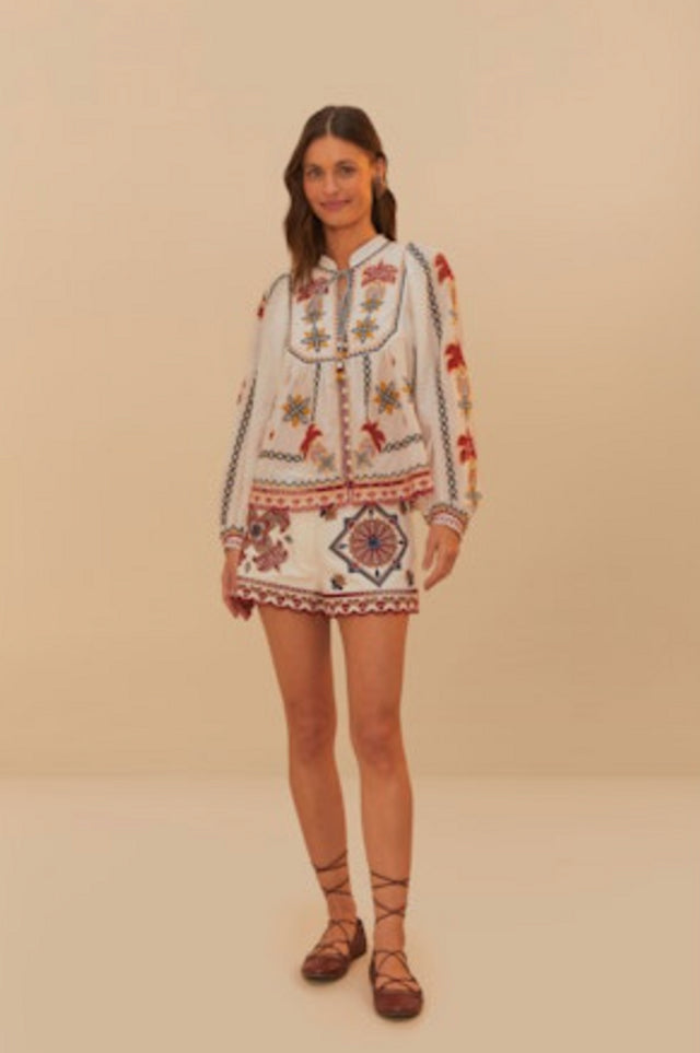 Farm Rio Mary Tiles Embroidered Blouse