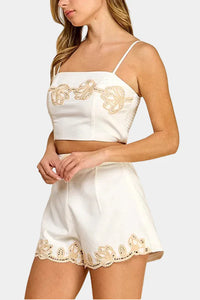 Paige Embroidered Top & Belted Shorts Set