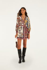 FARM RIO Stained Glass Beauty Mixed Scarves Mini Dress