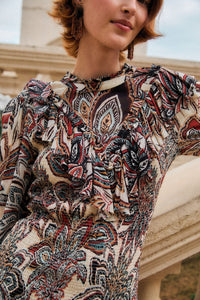 FAARM RIO Tapestry Flowers Long Sleeve Mini Dress