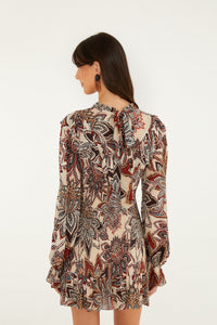 FAARM RIO Tapestry Flowers Long Sleeve Mini Dress