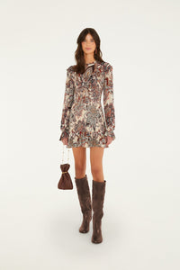 FAARM RIO Tapestry Flowers Long Sleeve Mini Dress