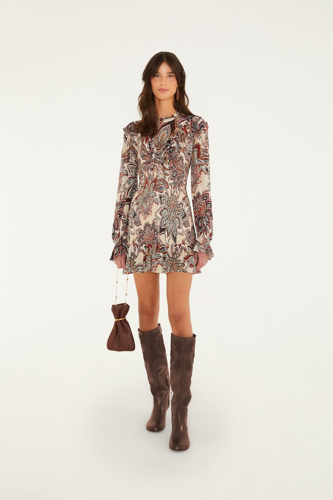 FAARM RIO Tapestry Flowers Long Sleeve Mini Dress