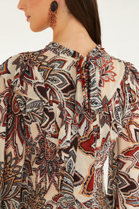 FAARM RIO Tapestry Flowers Long Sleeve Mini Dress