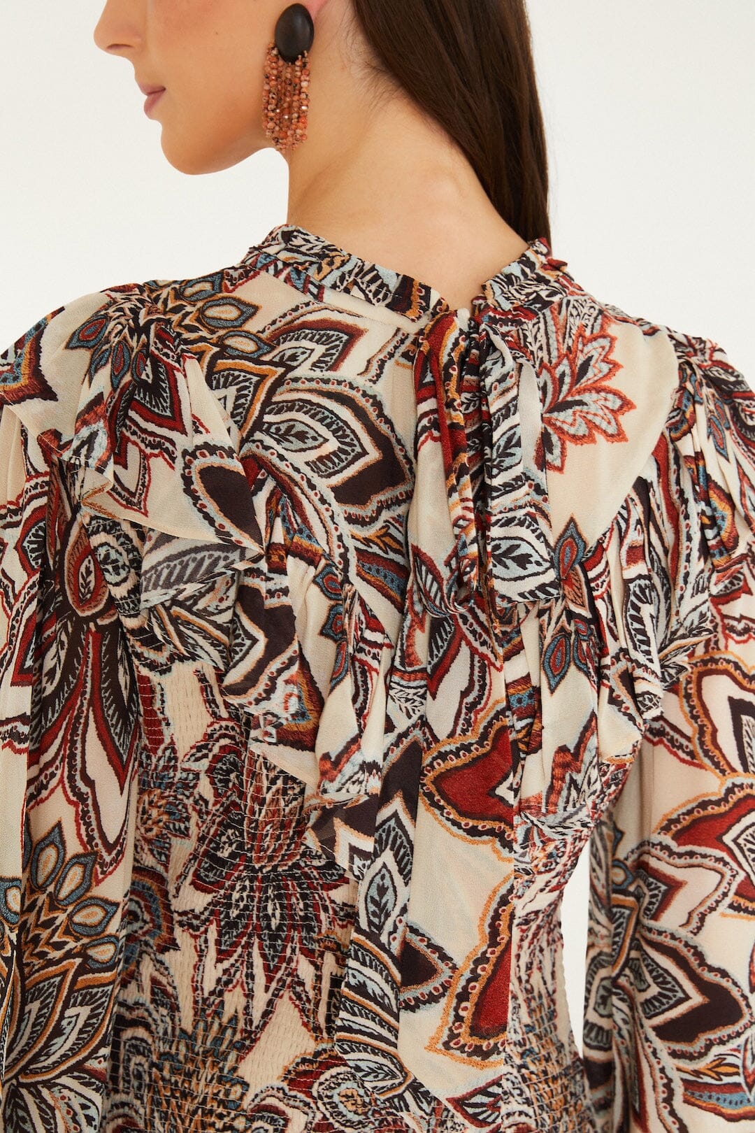 FAARM RIO Tapestry Flowers Long Sleeve Mini Dress