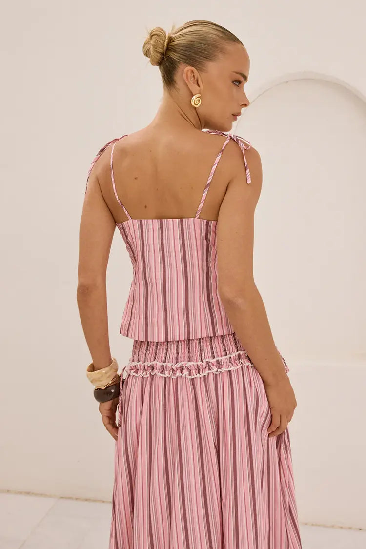 Runaway The Label Katalia Ruched Front Tie Top in Katalia Pink