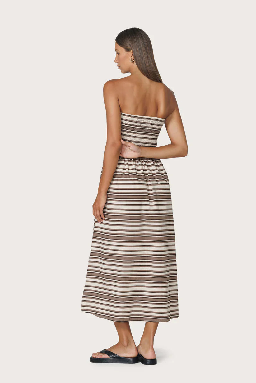 Lusana Dion Strapless Poplin Dress in Beachmark Stripe