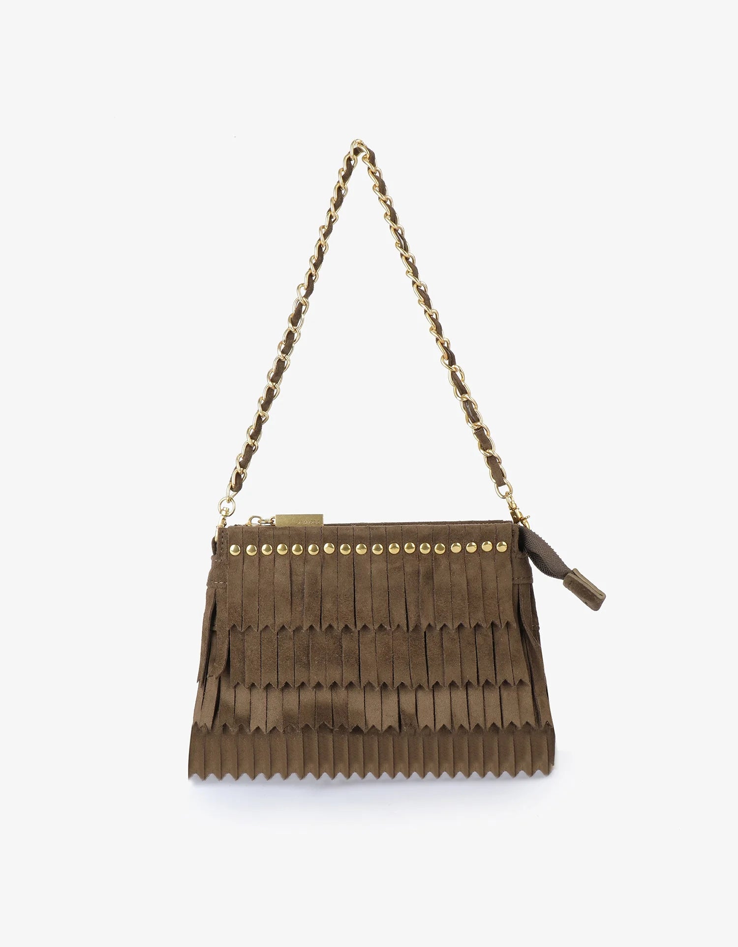REMI/REID Vassel Suede Fringe Clutch in Olive