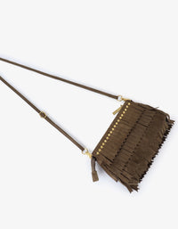 REMI/REID Vassel Suede Fringe Clutch in Olive