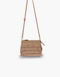 REMI/REID Vassel Suede Fringe Clutch in Tan